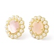 Natural Shell Flower Stud Earrings with Plastic Pearl Beaded EJEW-E599-04G-01-3