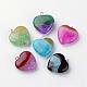 Dyed Natural Agate Pendants, Heart, Mixed Color, 21.5~23x20~20.5x6.5~7.5mm, Hole: 2mm