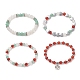 Natural Carnelian(Dyed & Heated) & Green Aventurine & White Agate Beaded Stretch Bracelet Set with Non-magnetic Synthetic Hematite Heart BJEW-JB09182-4