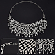 FINGERINSPIRE Rhinestones Tassel Wide Choker Platinum Full Crystal Tassel Necklaces Crystal Rhinestone Bib Necklace Luxury Fringe Necklace for Wedding Party Jewelry Accessories for Women and Girls NJEW-FG0001-01P-4