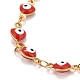 Coeur en émail avec bracelet chaînes à maillons mauvais œil BJEW-P271-06G-03-2