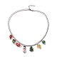 Doppellagige Halskette mit Glasperlen und 304 Edelstahl-Kabelkette NJEW-TA00074-1