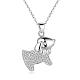 Silver Color Plated Brass Cubic Zirconia Pet Dog Pendant Necklaces NJEW-BB10026-1
