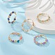Natural Mixed Gemstone Round Beaded Open Cuff Rings RJEW-JR00572-2