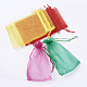 4色オーガンジーバッグ巾着袋  リボン付き  長方形  赤/ミディアムバイオレット赤/緑/黄色  ミックスカラー  15~15.5x9.5~10cm  25個/カラー  100個/セット OP-MSMC003-06B-10x15cm-2
