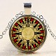 Compass Pattern Flat Round Glass Pendant Necklaces NJEW-N0051-011D-02-1