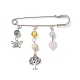 Natural & Synthetic Mixed Gemstone Heart & Butterfly & Tree Charms Safety Pin Brooch JEWB-BR00100-1