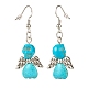 Synthetic Turquoise Skull with Wings Dangle Earrings EJEW-JE04944-04-2