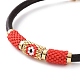 Colonna di semi giapponesi con braccialetto di perline malocchio con corde di pelle bovina per le donne BJEW-JB09078-02-4