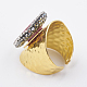 天然石ドゥルージーアゲートカフ指輪指輪  ポリマークレイラインストーン、真鍮のパーツと  オーバル  ゴールドカラー  ミックスカラー  サイズ8  18mm RJEW-K226-D-3