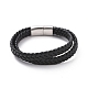 Bracelet double rang cordon tressé en microfibre noir avec 304 fermoirs aimantés en acier inoxydable BJEW-P275-24P-1