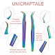 Unicraftale 4 個 2 スタイル 430 ステンレス鋼まつげピンセットクリップ  メイクアップツール  虹色  116~131x9mm  2個/スタイル MRMJ-UN0001-011-5