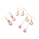 3 Pairs 3 Style Pink Alloy Enamel Charms & Resin Beads Dangle Earrings EJEW-JE05030-03-1