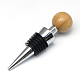 Round Zinc Alloy Wine Bottle Stoppers with Wooden Beads, Platinum, Tan, 93.5x23mm