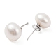 Natural Pearl Round Bead Stud Earrings EJEW-E298-01G-01P-2