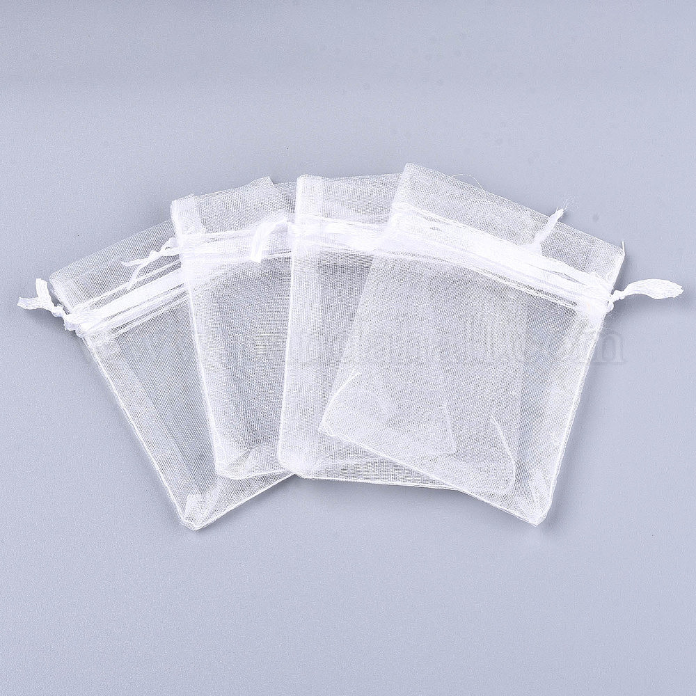 100 Sacs Cadeaux Organza 5x7cm - Cordon Serrage - Pour Mariage, Anniversaire, Bijoux, Bonbons - Blanc