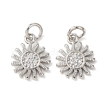 Латунь подвески циркония кубической, с целью перехода в кольце, долговечный, без свинца и без кадмия, солнце, Реальная платина, 13x11x1.8 мм