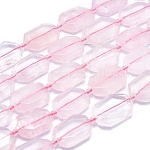 Natural Rose Quartz Beads Strands, Faceted, Oval, 15~28x12~21x5~9mm, Hole: 0.6~1.6mm, about 14~20pcs/strand, 14.7 inch~15.7 inch(37.5~40cm)