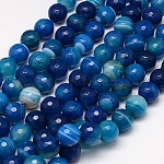 Chapelets de perles en agate à rayures naturelles, facette, teinte, ronde, bleu marine, 10mm, Trou: 1.2mm, Environ 38 pcs/chapelet, 15 pouce