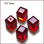 Imitazione branelli di cristallo austriaco, grado aaa, sfaccettato, cubo, rosso scuro, 8x8x8 mm (dimensione entro l'intervallo di errore di 0.5~1 mm), Foro: 0.9~1.6 mm