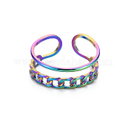 Rainbow Color 304 Stainless Steel Curb Chain Shape Cuff Ring RJEW-N038-038M