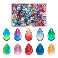 200個2スタイルの透明ガラスチャーム  染め＆加熱  ティアドロップ  ミックスカラー  100個/スタイル&nbsp;GLAA-TA0001-12