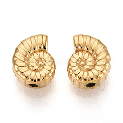 Perline distanziatrici in acciaio inossidabile 304 testurizzate, forma a conchiglia, vero placcato oro 14k, 9x7x4mm, Foro: 1.5 mm