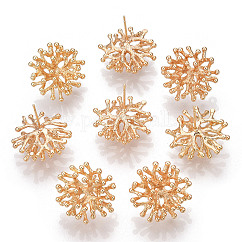 Accessoires de clous d'oreilles en laiton, avec boucle, sans nickel, véritable 18k plaqué or, corail, 20~21x20~21mm, Trou: 1.2mm, pin: 0.8 mm