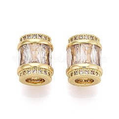 Латунные микро проложить кубического циркония бусы, колонка, реальный 18k позолоченный, 11.5x9.5~10 мм, отверстие : 5 мм