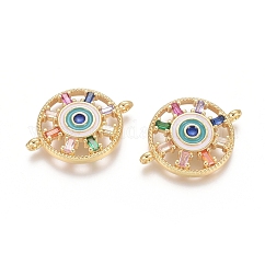 Connettori in ottone micro pavimentato in zirconia cubica,  cadmio& piombo libero, con smalto, piatta e rotonda con malocchio, colorato, oro, 17x23x3.5mm, Foro: 1.2 mm