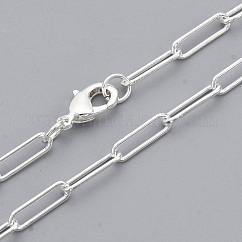 Fabricación de collar de cadena de clip de papel ovalado redondo de latón, con cierre de langosta, plata, 18.3 pulgada (46.5 cm), link: 12x3.5x0.8 mm