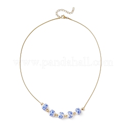 Ожерелья-змейки из фарфора с круглыми бусинами ручной работы из нержавеющей стали 304 с цветочным принтом NJEW-JN05361