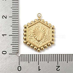 ステンレスペンダント201個  ゴールドカラー  レターチャーム付き六角形  文字m  21x16.5x2mm  穴：1.5mm&nbsp;STAS-R227-01M-G