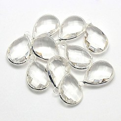 シルバーカラーメッキ真鍮ガラスティアドロップペンダント  ミックスカラー  30x19x5mm  穴：2mm&nbsp;GLAA-J017C-S