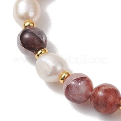 Эластичные браслеты для женщин из натурального красного железистого кварца и культивированного пресноводного жемчуга&nbsp;BJEW-JB13258