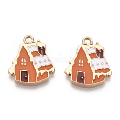 クリスマステーマ  合金エナメルチャーム  ライトゴールド  スノーハウス  チョコレート  19.5x17x2mm  穴：2mm&nbsp;ENAM-S119-011C
