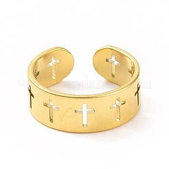 Ионное покрытие (ip) 304 нержавеющая сталь ажурное крестообразное открытое манжетное кольцо для женщин RJEW-C053-02G