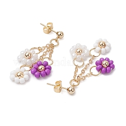Boucles d'oreilles pendantes en perles de verre faites à la main avec des fleurs et de l'acier inoxydable 304 pour femmes&nbsp;EJEW-JE06202