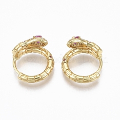 Серьги-кольца Huggie из латуни с прозрачным фианитом и прозрачным фианитом&nbsp;EJEW-R114-007C-NF