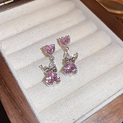 Серьги-гвоздики с подвесками из латуни с кубическим цирконием в форме кролика&nbsp;FS-WGAF8F6-01