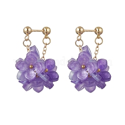 Boucles d'oreilles pendantes en résine et laiton avec fleurs&nbsp;EJEW-TA00778-01