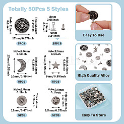 50 Stück 5 Stile Legierung Fluss Ohrstecker&nbsp;FIND-TA0009-59