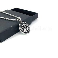 Винтажные панк-ожерелья из нержавеющей стали с плоским круглым кулоном и короной для женщин OB1928