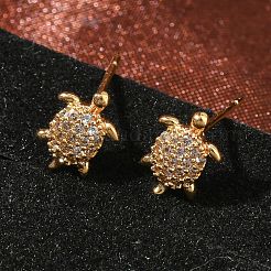 Женские серьги-гвоздики из латуни с микропаве и прозрачным кубическим цирконием&nbsp;EJEW-F403-02G