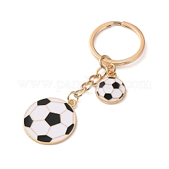サッカーをテーマにした合金＆エナメル製キーホルダー  サッカー  鉄キーリング付き  ゴールドカラー  ホワイト  82mm  ペンダント：18x15x2.5mmと29x25x1mm&nbsp;AL-A001-01E-G