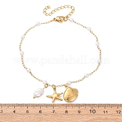 Bracelets de cheville pour femmes en acier inoxydable 304 et perles d'imitation&nbsp;SA-CBA3D94-04B-G