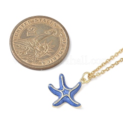 Латунный кулон с морской звездой средней сине-голубой эмали&nbsp;NJEW-JN05439