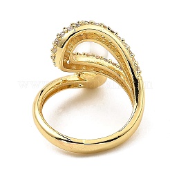 Открытое кольцо-манжета с полым каплевидным цирконием и пластиковыми бусинами из искусственного жемчуга RJEW-G294-03G