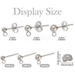 100 шт. 3 стиля оригинального цвета 304 нержавеющая сталь шарообразная фурнитура для сережек-гвоздиков&nbsp;STAS-YW0003-06