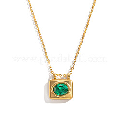 Прямоугольное ожерелье из нержавеющей стали 304 с подвесками в виде прямоугольника и овального кулона&nbsp;KL1380-2